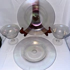 2 Sherbet & under plates sets Steuben Glass,  iridescent Verre de Soie Lot Of 6