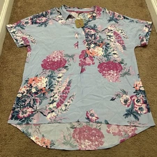 Joules Jennifer Blue Floral Collared Blouse Short Sleeve Size US 12 (UK 16) New 