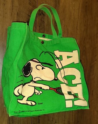 1960s Vintage Peanuts Snoopy Canvas Tote Bag Tennis Ace Green