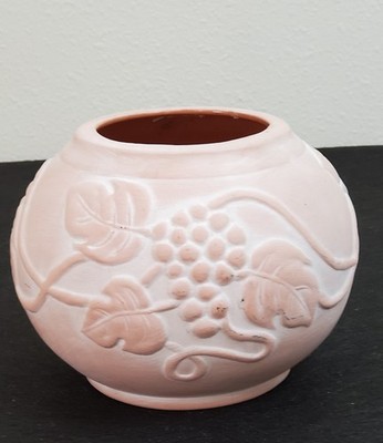 Vintage Terracotta Pink Vase Sphere Planter Grapes & Vines Matte 4.5''x 6''