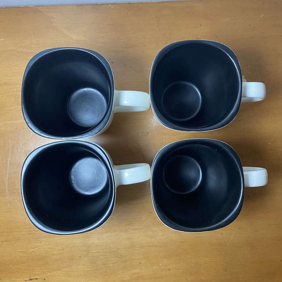 4 Corelle Hearthstone White with Black Inside Square Coffee Mugs Corning 14 oz - Image 2 of 4