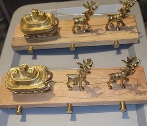 2-2021 Threshold Stocking Holders Reindeer Sleigh 3 Hook Metal Christmas Holiday