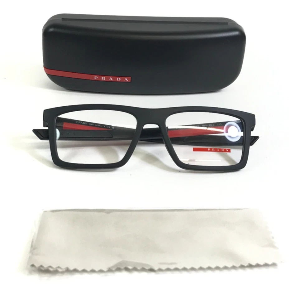 Monturas de gafas Prada VPS02Q 1BO-1O1 engomado negro rojo rectángulo 54-17-145 Foto 2 de 4