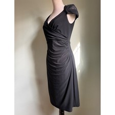 LAUREN Ralph Lauren Black Cap Sleeve elegant Faux Wrap Sheath Dress 6 Classic