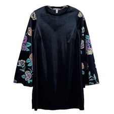 ASOS Velvet Floral Faux Embroidered Print Bell Sleeve Mini Dress Black Size US 2
