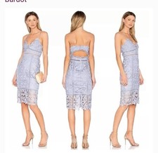Bardot Light Blue Lace Sheath Dress US 6/S V-Neck Strappy Cut Out Floral