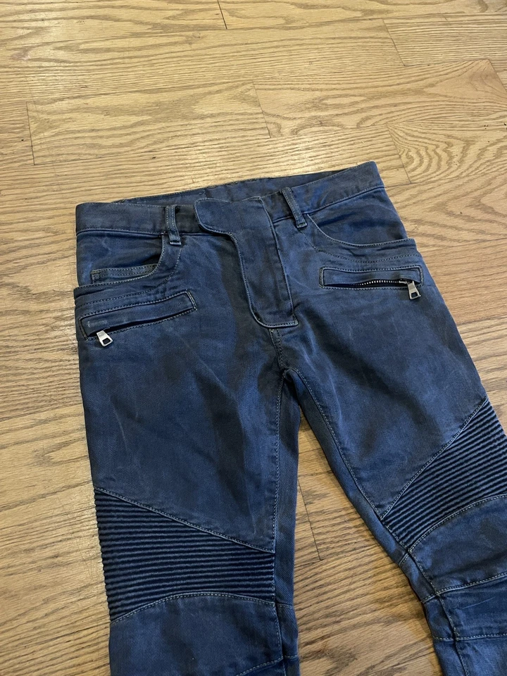 Balmain SS12 Indigo Blue Skinny Biker Jeans - Image 3 of 4