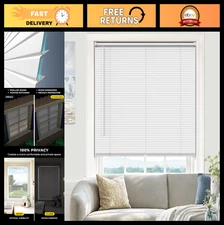 L-Shaped 1" Vinyl Cordless Mini Blinds for Indoor Windows, 34" W x 36" H - White