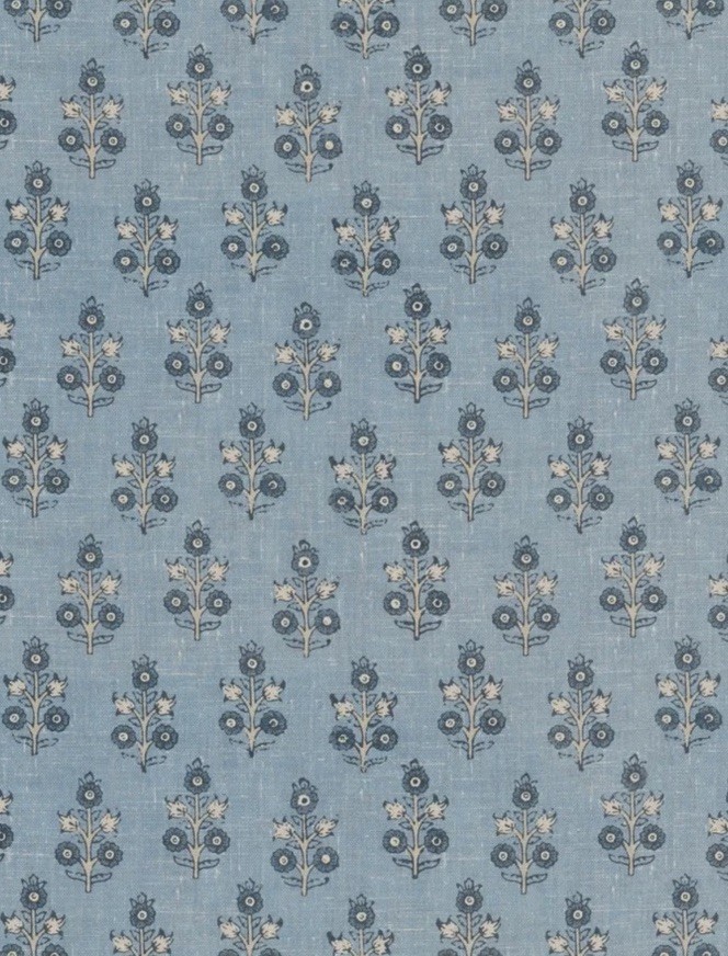 GP & J BAKER CURTAIN FABRIC 'POPPY SPRIG - BLUE' 2 METRES - HOUSE SMALL PRINTS