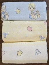 Vintage 2004 3 Flannel Receiving Blankets 29" X 30" Precious Moments 100 Cotton