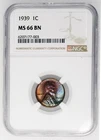 1939 Lincoln Wheat Cent NGC MS 66 BN Natural Monster Color Tone 1C Copper Coin