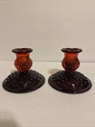 Ruby Red Fenton Hobnail Vintage Glass Candlesticks Set of 2