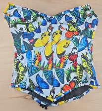 women's sexy White Colorful Butterfly lace up corset size XL strapless ribbon