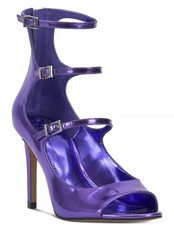 Vince Camuto Anikah Buckle Strap Open Toe Purple Metallic  Leather Pumps size 8