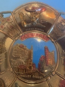 Vintage Vegas Vic Old Fremont Street Metal Hanger Hand Painted Japan Look!
