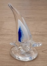 ALUM BAY GLASS ANGEL FISH / SAILBOAT CLEAR & BLUE GLASS PAPERWEIGHT FIGURINE