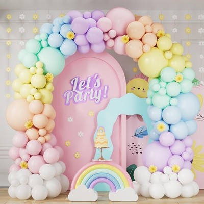 163Pcs Pastel Rainbow Balloon Arch Garland kit with Assorted Color Balloons P...
