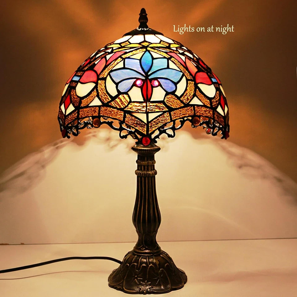Lampada Da Tavolo in Stile Tiffany 12" Paralumi in Vetro Colorato Lampada Da Com - Immagine 4 di 4