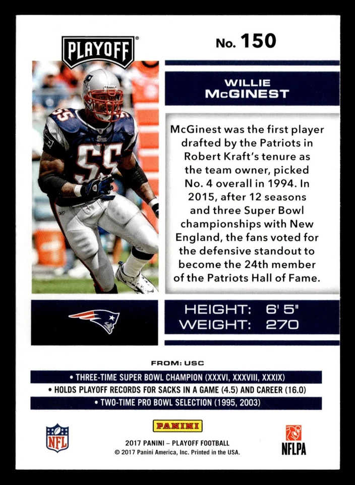 2017 Panini Playoff - Willie McGinest #150 - Image 2 of 2