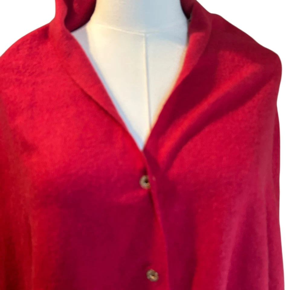 Fadivo NY Poncho Cape Shawl NWT Red One Size Fringe Snap Front Cottage Core - Image 3 of 4