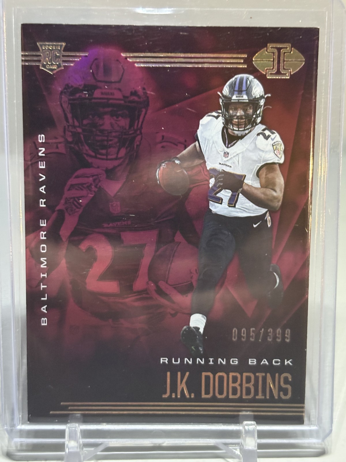 2020 Panini Illusions #13 J.K. Dobbins Trophy Collection Pink #/399