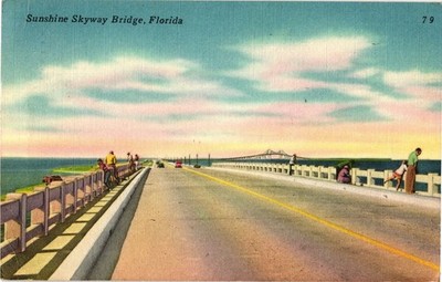Sunshine Skyway Bridge Florida 1960 Linen Postcard Scenic Landmark View Posted