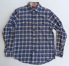 Izod Highland Twill Blue White Plaid Long Sleeve Shirt Size Small Two Pockets