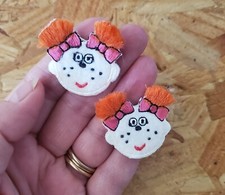 Girls - Freckles - Red Head - Pink Bows - Embroidered Iron On Patches - Set Of 2