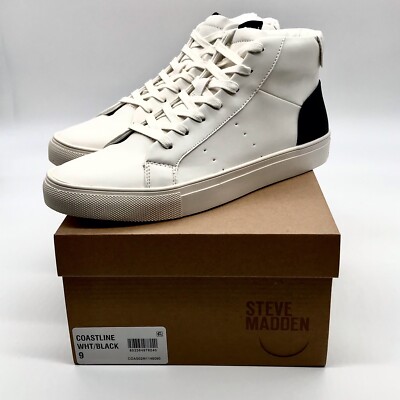Steve Madden Mens' Coastline Colorblock High-Top Sneakers White and Black  Size