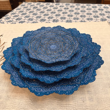 Enamel Handpainted Minakari Blue Stackable Plates Wall Decor Art Vintage 4 pc