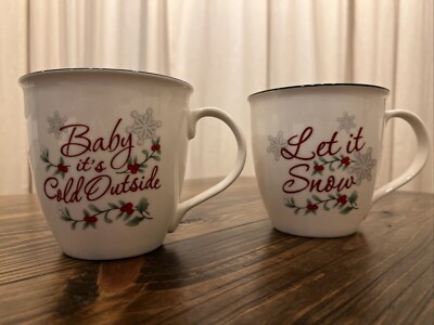 Let It Snow  -and-  Baby It s Cold Outside Mugs Winterberry Christmas Cups 2pk