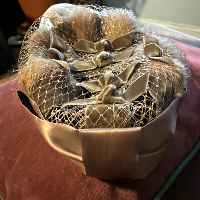 Vintage Hat | Brown Fur Fascinator With Bow s-l400.jpg main image 3