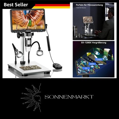TOMLOV DM9 7'' LCD Digital Mikroskop 1200X, 1080P USB Lötmikroskop, Handmikros...