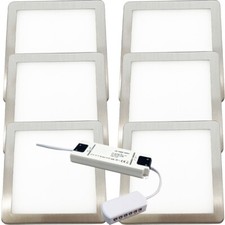 Image of 6x BRUSHED NICKEL Slim Square Under Cabinet Light & Driver - Natural White LED