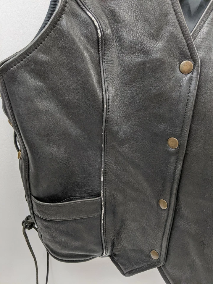 VICTORY MOTORCYCLE POLARIS WOMEN'S BASIC VEST LEATHER BLACK SIZE LARGE - Image 3 of 4