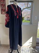 Ukraine Embroidered Dress Vyshyvanka Blue Red M
