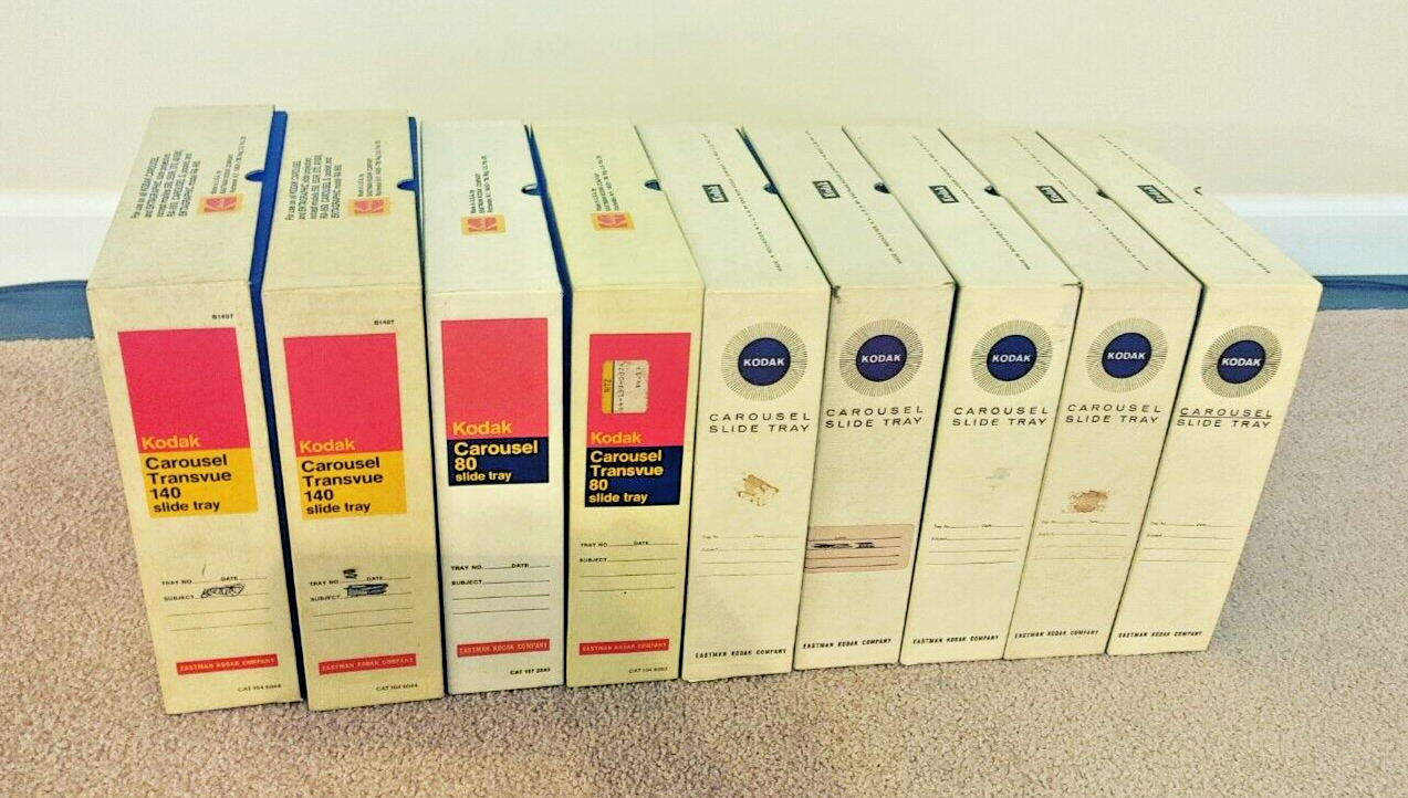 Lot of 9 Eastman Kodak Company Slide Trays Empty In Box Carousels 80 and 140