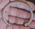 ©️D.Y. 925/585 JC Stamped: 5mm Classic Cable 14k-Onyx Tips Lovely Cuff Bracelet — photo 10
