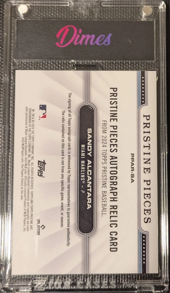 2024 Topps Pristine Pieces Sandy Alcantara Patch Auto NM+ Marlins - Image 2 of 2