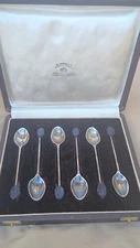 Set of 6 Mappin & Webb Demitasse Spoons 900 Silver Coffee Bean Finial