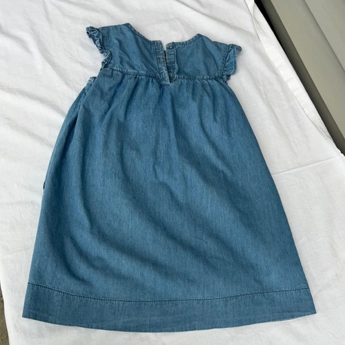 Mini Boden Denim Dress Girls 6-7 Floral Lined Soft Cotton Flutter Sleeve - Picture 3 of 11