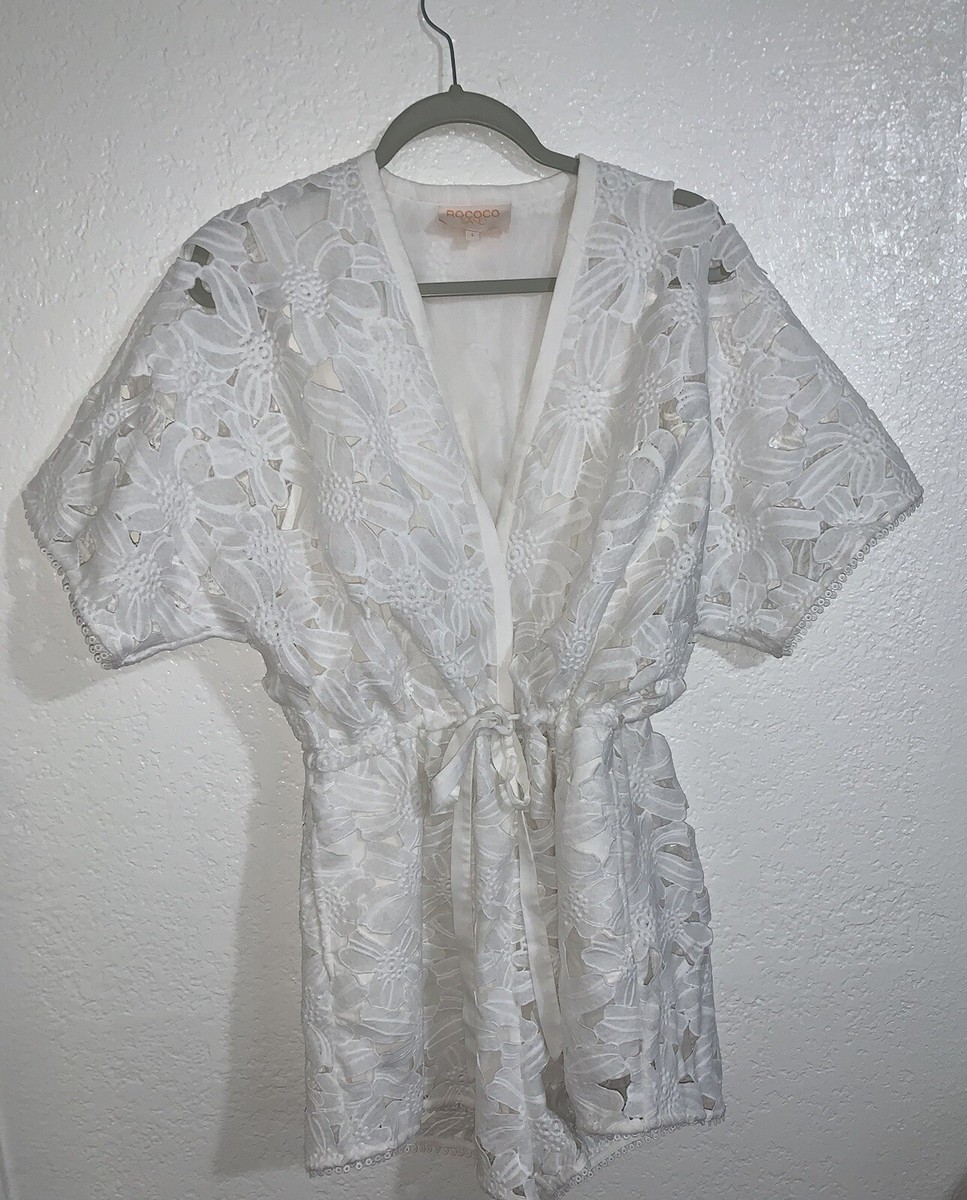 shorts romper wedding dress Rococo Sand Short Embroidered Star Blouson-Sleeve Dress, White, Women's, L, Cocktail & Party Wedding Guest Dresses Balloon Puff Sleeve Dresses