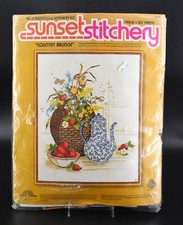 Unfinished VTG Sunset Stitchery Country Brunch Needlepoint Crewel Kit #2386