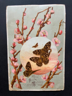 Victorian greeting card butterflies Fannie Rochat verse
