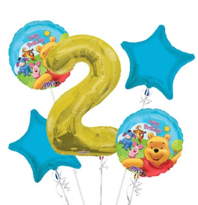 Winnie the Pooh Balloon Bouquet 2nd Birthday 5 pcs - Party Supplies