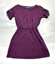 Alice & Olivia Purple Silk Leather Trim Dress Size XS Blouson Lamb