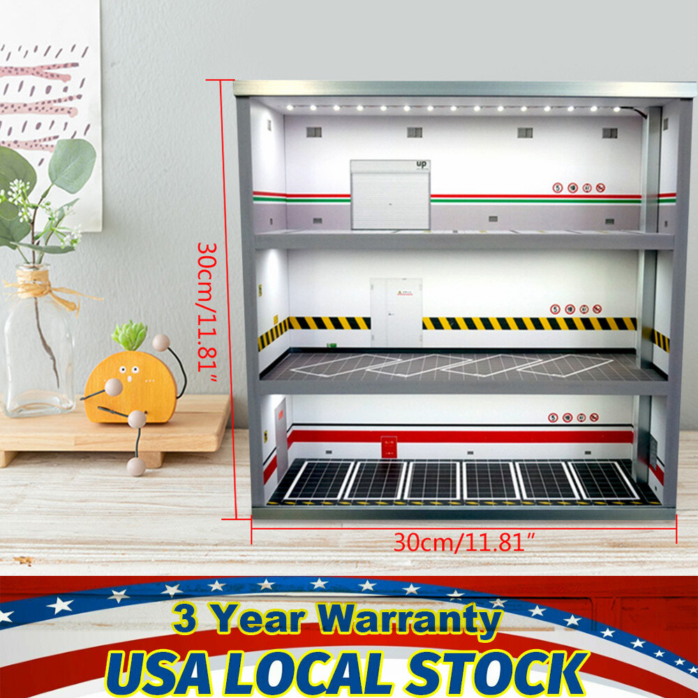 1:64 3-Layer Diecast Car Model Display Cabinet Parking Lot Case w/ LED Light