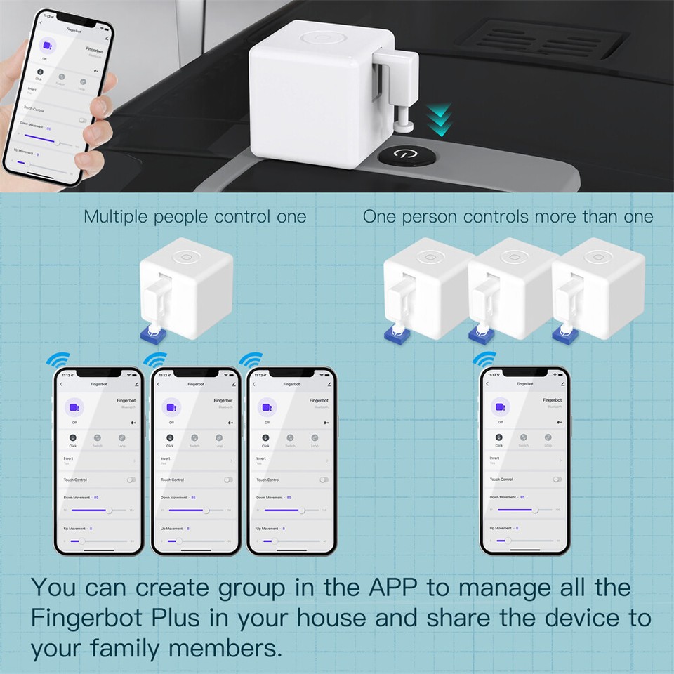 Fingerbot Plus Smart Switch - Pulsante Automatico Con Controllo Touch, Timer E Vocale, Compatibile Smart Life, Nero