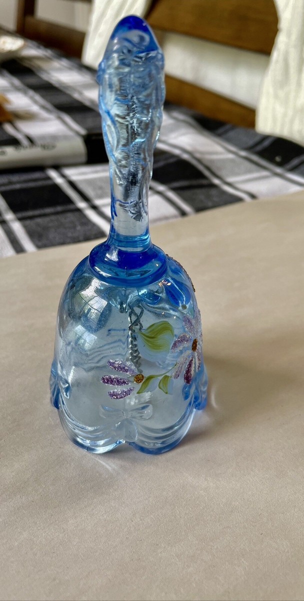 Vintage Fenton Blue Art Glass Bell Drapery Bows 4 1/2