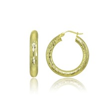 4x30mm Round Diamond-Cut Polished Gold Plated 925 Silver Medium Hoop Earrings